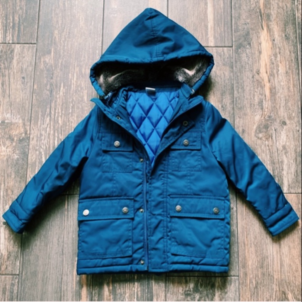APPAMAN boys rain/ winter jacket blue w/ fur